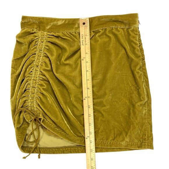 Free People Vivienne Velvet Mini Skirt 2 Yellow Ruched Drawstring Classy Pull On - Picture 8 of 11